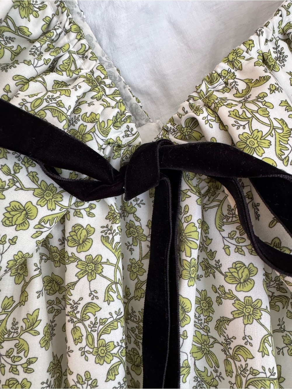 Olive Green Floral Ruffle Mini Dress with Front Tie - Picture 2 of 14